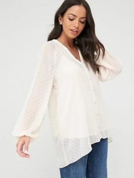 Image of Wallis Dobby Spot Shirt - Cream, Size 10, Women