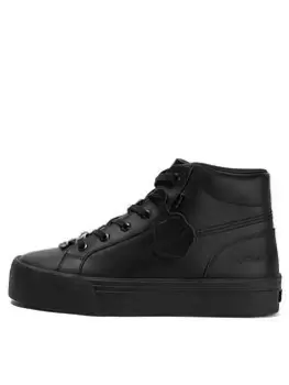 Image of Kickers Tovni Hi Stack in Black Leather, Black, Size 5, Women
