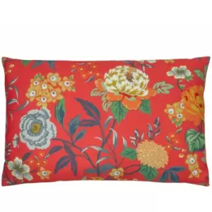 Image of Furn Azalea Floral Print Velvet Cushion Cover, Red, 40 x 60 Cm