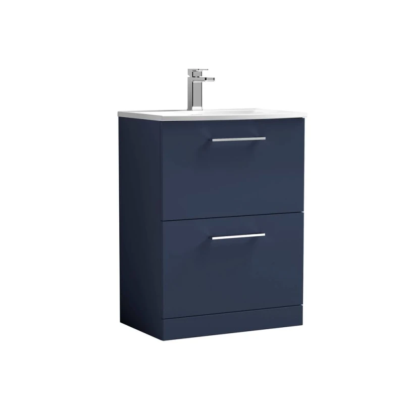 Image of Balterley Modern Bathroom Floor Standing 2-Drawer Vanity & Basin, Blue, 600mm in Blue Blue Unisex