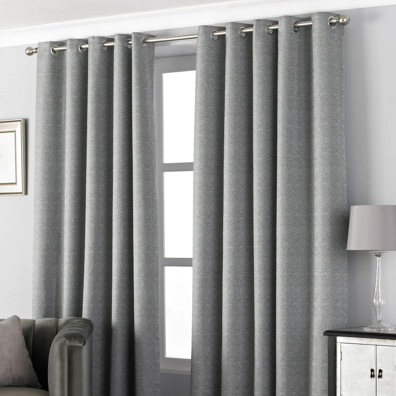 Image of Paoletti Paoletti Pendleton Eyelet Curtains in Dark Grey Size: 168cm width x 229cm drop Dark Grey 168cm width x 229cm drop Unisex 5025532297785