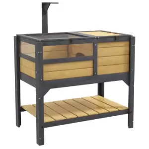 Image of PawHut Wooden Tortoise House, with Shelter, Run, Shelf, Lamp Holder, Tray