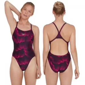 Image of Speedo ColourVibe Allover Turnback Swimsuit 32" Black/Pink
