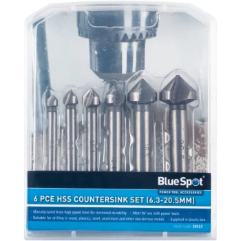 Image of Bluespot - 20513 6 Piece HSS Countersink Set (6.3-20.5mm)