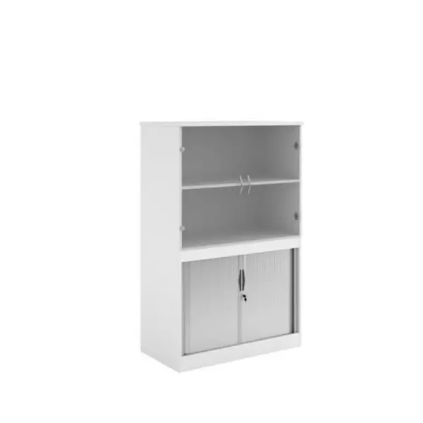 Image of Systems Systems combination unit with tambour doors and glass upper doors 1600mm high with 2 shelves - white White TG16WH