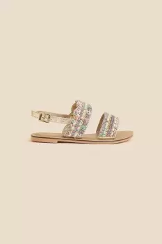 Image of Girls Embellished Beaded Scallop Sandals