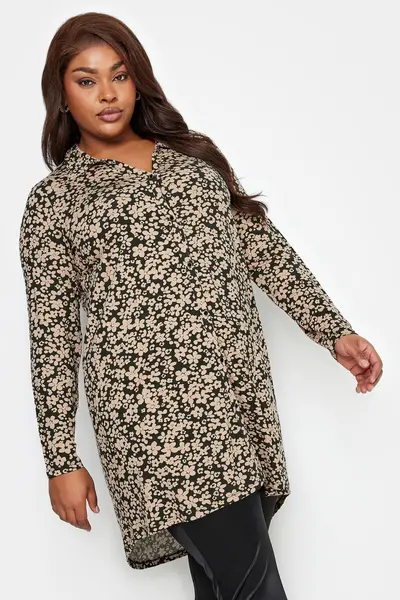 Image of Yours Floral Tunic Shirt Black