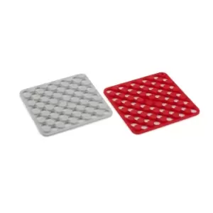 Image of Joseph Joseph Duo Spot-On Set of Square Silicone Trivets - Grey/Red
