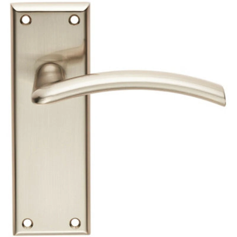 Image of Loops PAIR Arched Lever on Latch Backplate Door Handle 150 x 50mm Satin Nickel Metallics