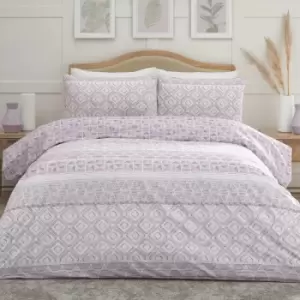Image of Dreams & Drapes Aden Geometric Print Easy Care Duvet Cover Set, Plum, Single
