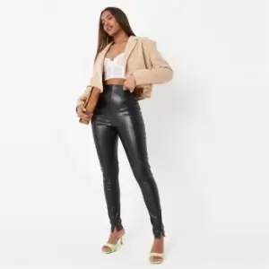 Image of Missguided Petite Faux Leather Split Front Legging - Black