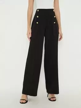 Image of Dorothy Perkins Military Wide Leg Trouser - Black, Size 14, Women