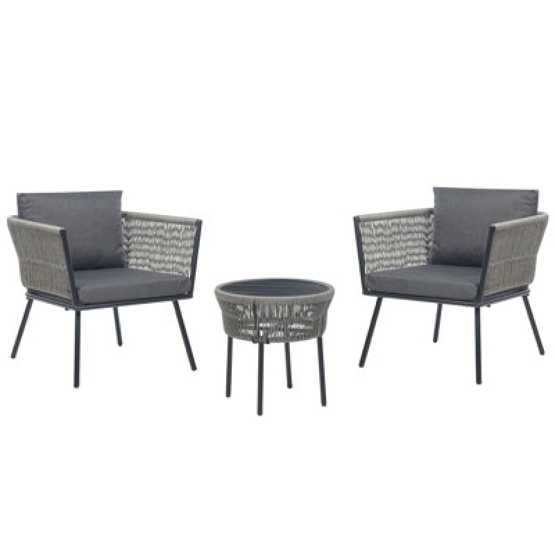 Image of Beliani Bistro Set With Cushions Gargano Pe Rattan Grey