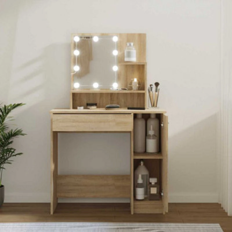 Image of VIDAXL Dressing Table with LED Sonoma Oak 86.5x35x136cm Vidaxl 8720286644102