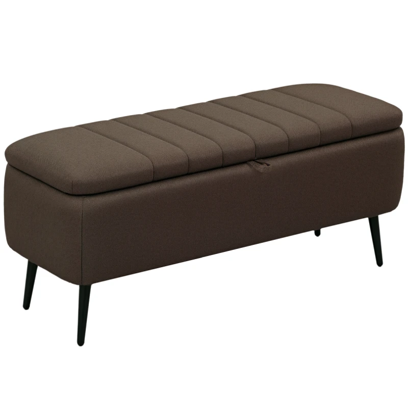 Image of HOMCOM HOMCOM Storage Ottoman Linen Fabric Bench with Flip Top for Living Room in Dark Brown Dark Brown One Size Unisex 5063603045200