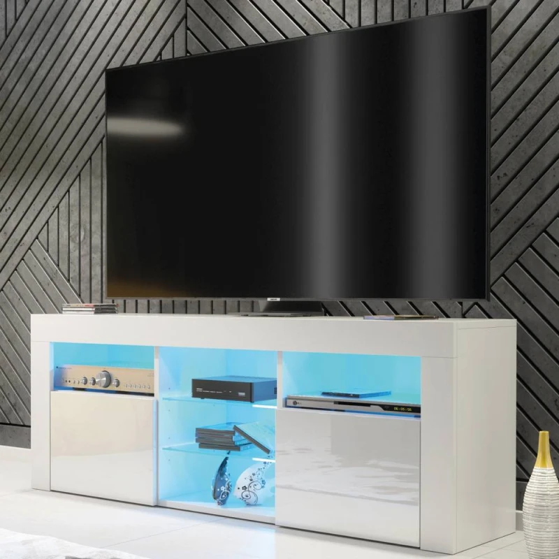 Image of Creative Furniture Pulse TV Unit 145cm - White with Gloss Doors + LED Lights White Unisex