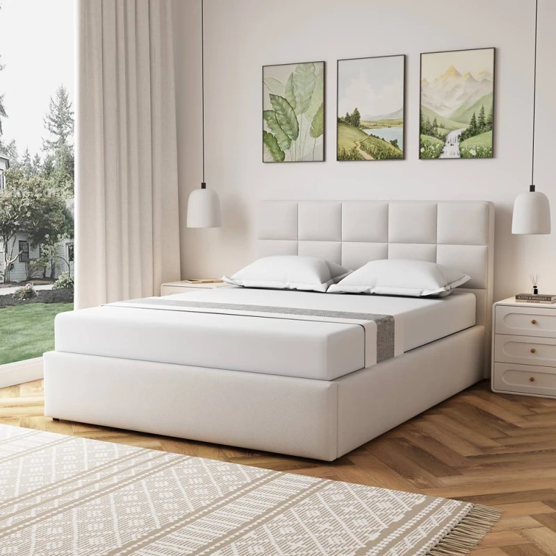 Image of Artemis Home Richwood Fabric 150cm Kingsize Ottoman Bed Frame with Storage - Beige Size: King Beige Unisex King