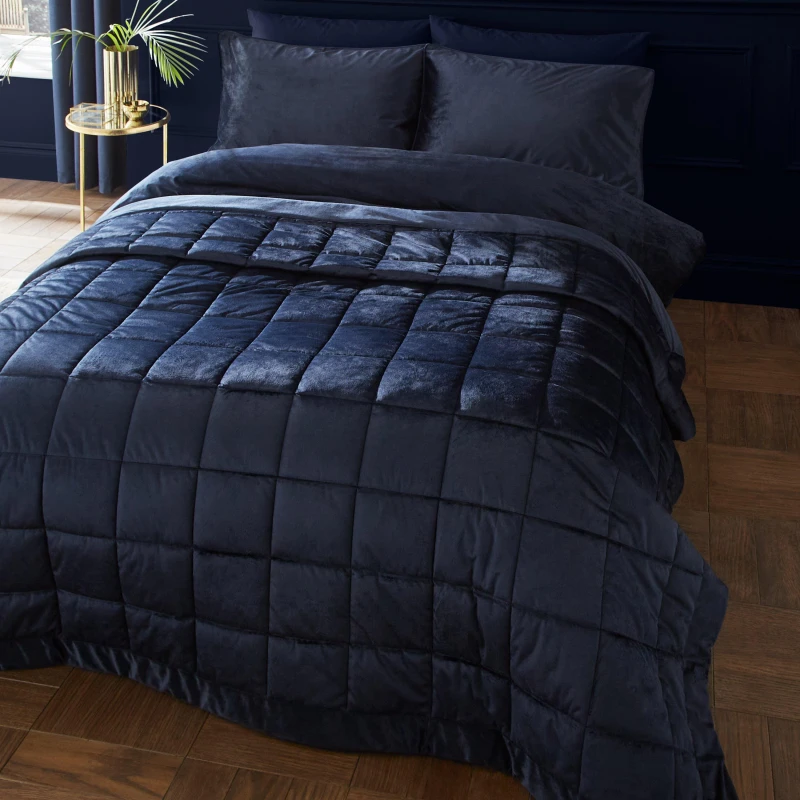 Image of Catherine Lansfield Kingsley Matt Velvet Quilted Bedspread Bedspreads 220x220cm Blue 41785918000
