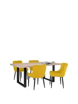 Image of Julian Bowen Berwick 180 Cm Dining Table + 4 Luxe Chairs - Oak/Mustard