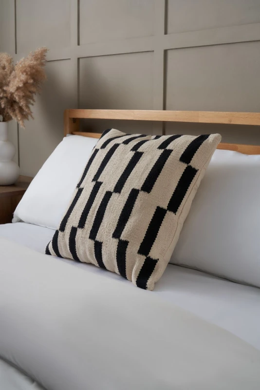 Image of Bhs Woven Stripe Cushion Black