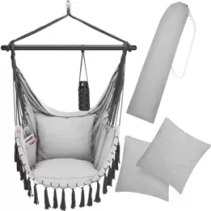 Image of Detex Hanging Hammock Chair 150kg Boho Style Drink Holder 2 Cushion XXL Indoor Outdoor Swining Patio Balcony Seat Light Grey
