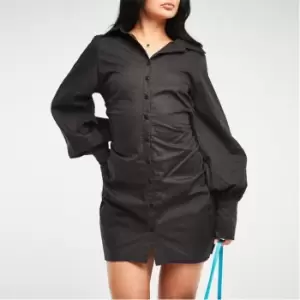 Image of Missguided Ruched Mini Shirt Dress - Black
