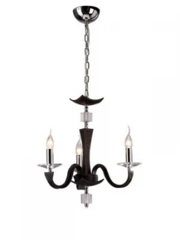 Image of Ceiling Pendant Chandelier 3 Light Polished Chrome, Dark Brown Faux Leather, Crystal