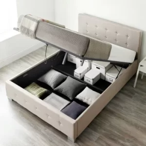 Image of End Lift Ottoman Storage Bed Small Double Beige Linen