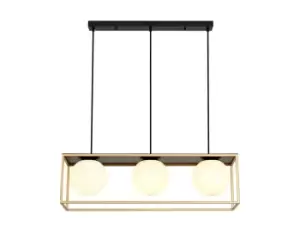 Image of Linear Ceiling Pendant, 3 Light Adjustable E14, Matt Black, Painted Gold