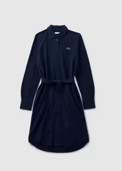 Image of Lacoste Womens Belted Shirt Dress In Navy Blue