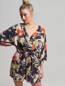 Image of Superdry Vintage Kimono Playsuit - Blue Size 14, Women