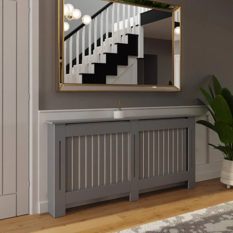 Image of FWStyle Vertical Slat Large Grey Radiator Cover (H) 82.3 (W) 172cm (D) 19cm Grey Unisex