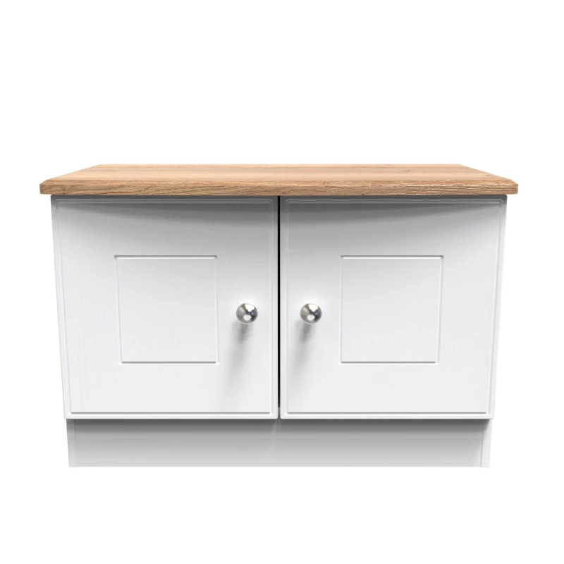 Image of Albert Compact 2 Door TV & Media Unit In White Ash & Oak (Ready Assembled)