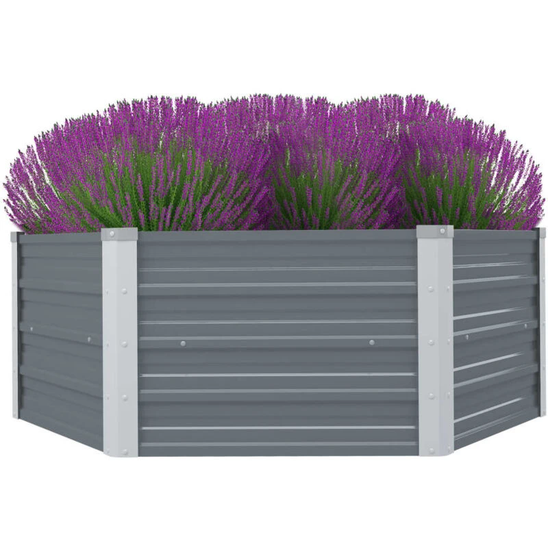 Image of vidaXL Galvanised Steel Raised Planter Hexagonal Flower Bed