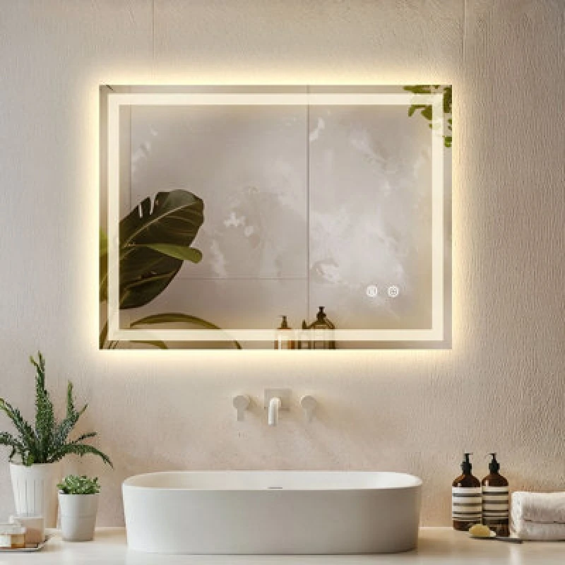 Image of Tectake LED Bathroom Mirror Clara With Dimmable Backlight, 3 Colour Temps And Anti-Fog 50 X 70 Cm- Anthracite