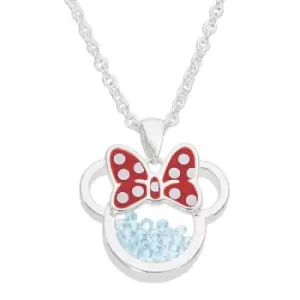 Image of Disney Minnie Silver Plated Brass with Red enamel Bow March Birthstone Floating Stone Necklace CF00308SMARL-Q.PH