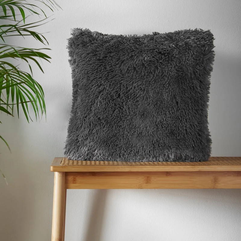 Image of Catherine Lansfield Catherine Lansfield 'Cuddly' Faux Fur Cushion in Charcoal Size: 45cm x 45cm Charcoal 45cm x 45cm Unisex 5057681948409