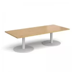 Image of Monza rectangular coffee table with flat round white bases 1800mm x