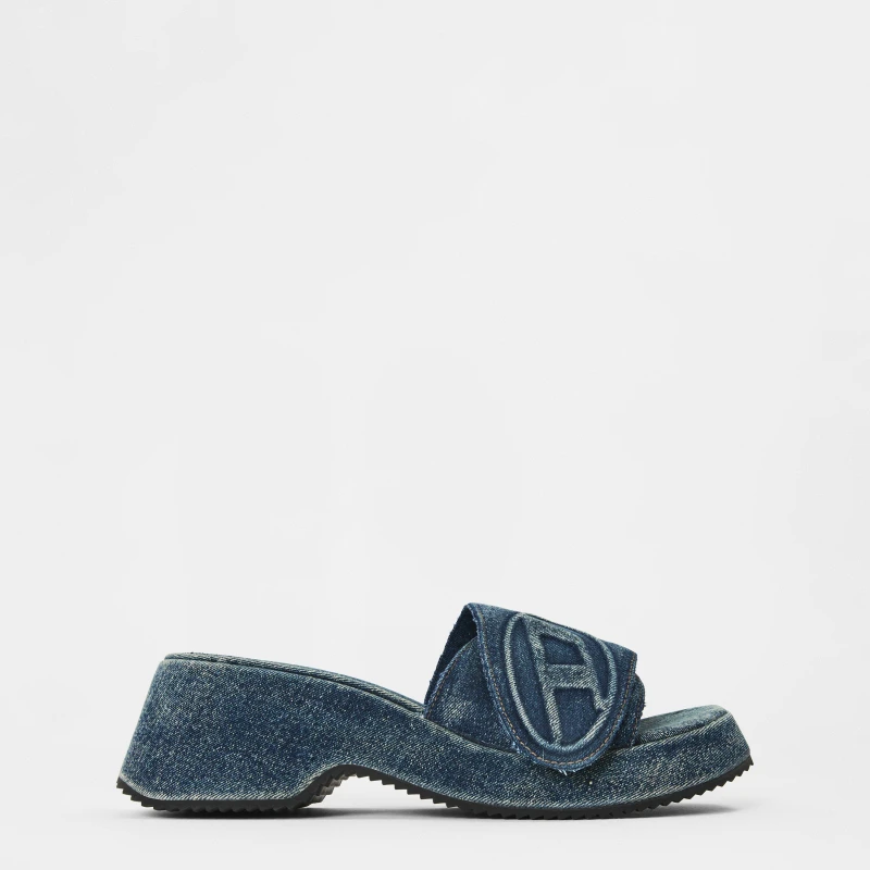 Image of Diesel Womens Denim Slide Flat Sandals Indigo Denim female 5 (38)
