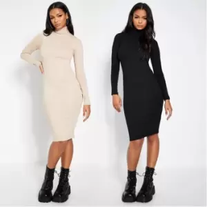 Image of I Saw It First 2 Pack Cotton Rib Roll Neck Mini Dress - Black