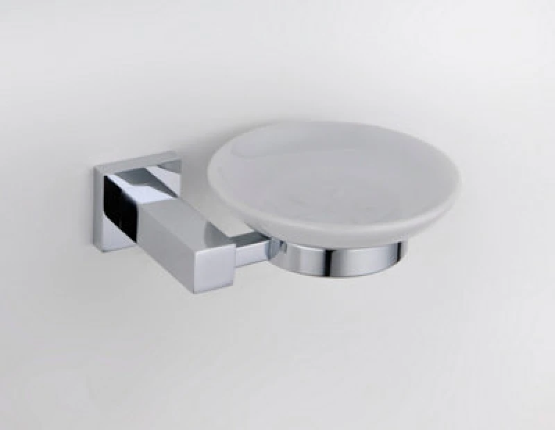 Image of Nes Home Chromed Metal Bathroom Accessory - Round Soap Dish Holder & Soap Dish