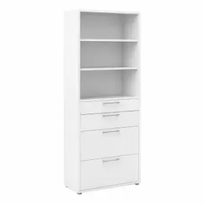Image of Prima Bookcase with 5 Shelves and 2 File Drawers, white