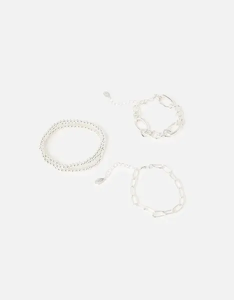 Image of Accessorize Chain and Stretch Beaded Bracelets 5 Pack Silver