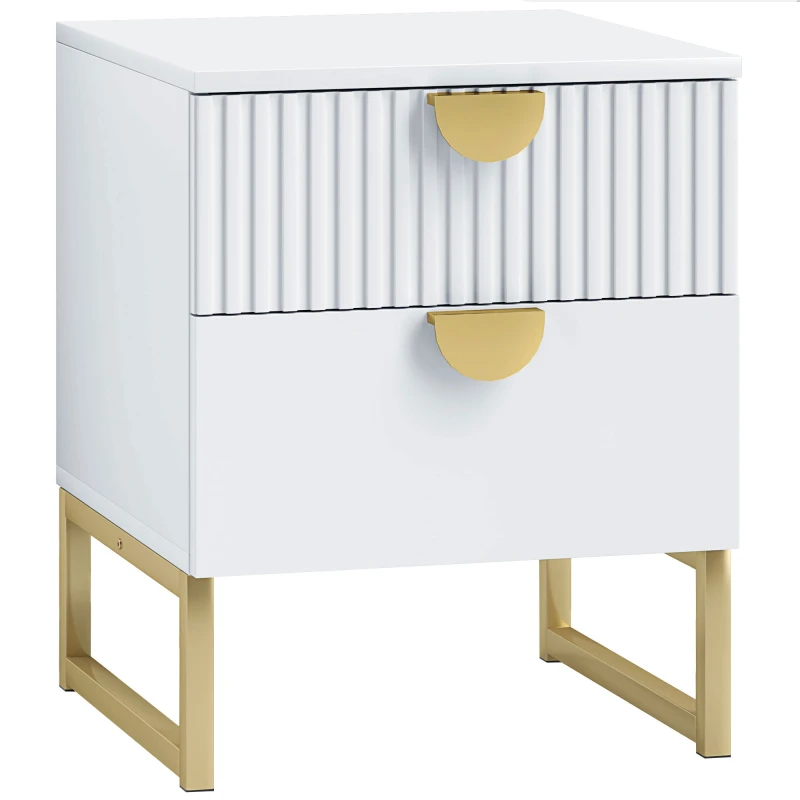 Image of HOMCOM HOMCOM Bedside Table with 2 Drawers, Modern Side Table, White White One Size Unisex 5063603898424