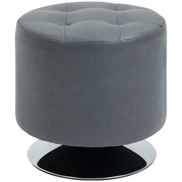Image of HOMCOM 360 Swivel Foot Stool, Round Ottoman with Thick Sponge Padding, Solid Steel Base, Grey