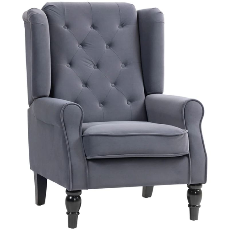 Image of HOMCOM Accent Armchair Home Furniture Retro Tufted Club Fabric Charcoal Grey 833-695V72CG