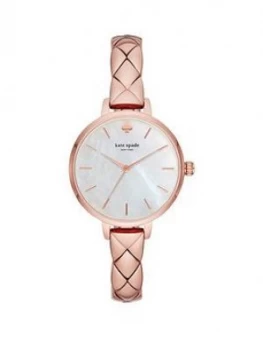 Image of Kate Spade New York KSW1466 Metro Mother of Pearl Dial Rose-Gold Quilted Effect Stainless Steel Half Bangle Ladies Watch, One Colour, Women