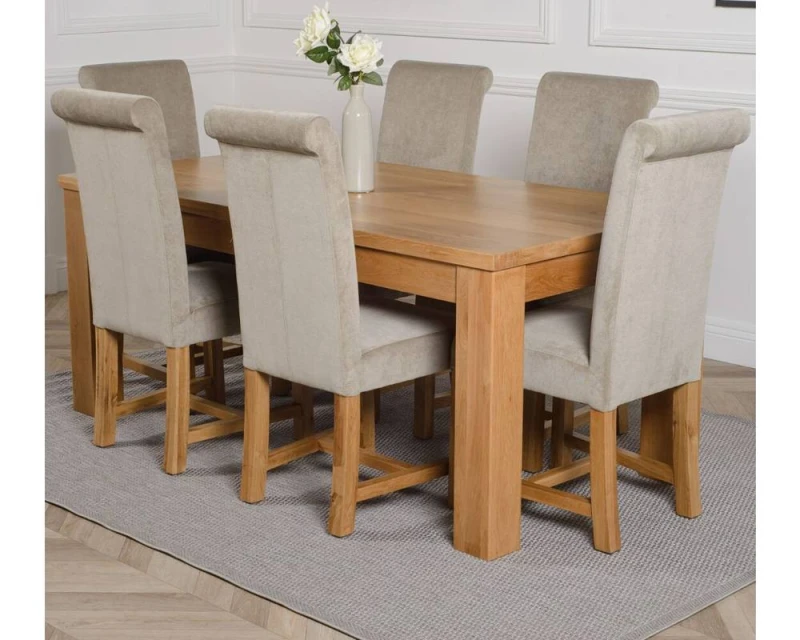 Image of Thats Furniture Dakot 182 x 92cm Oak Large Dining Table & 6 Washington Fabric Chairs in Grey Size: 182 x 92cm Grey Unisex 182 x 92 cm