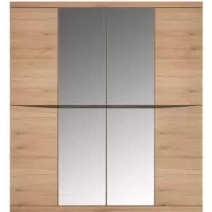 Image of Kensington 3 Door Wardrobe with Centre Mirror door in Oak - Oak with dark Trim Melamine