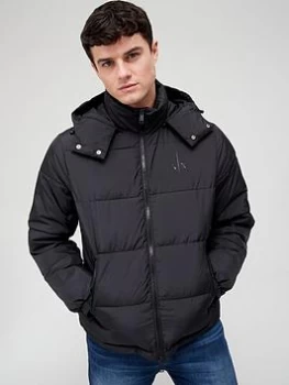 Image of Armani Exchange Recycled Hooded Padded Jacket Black Size S Men